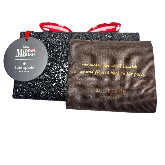 Kate Spade Womens Black Glitter Minnie Mouse Polka Dot Bow Clasp clutch Bag New - Picture 3 of 15
